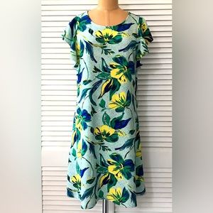 🆕 Nine West Womens Shift Dress size 6 Fresh Green Short Flutter Sleeves Floral